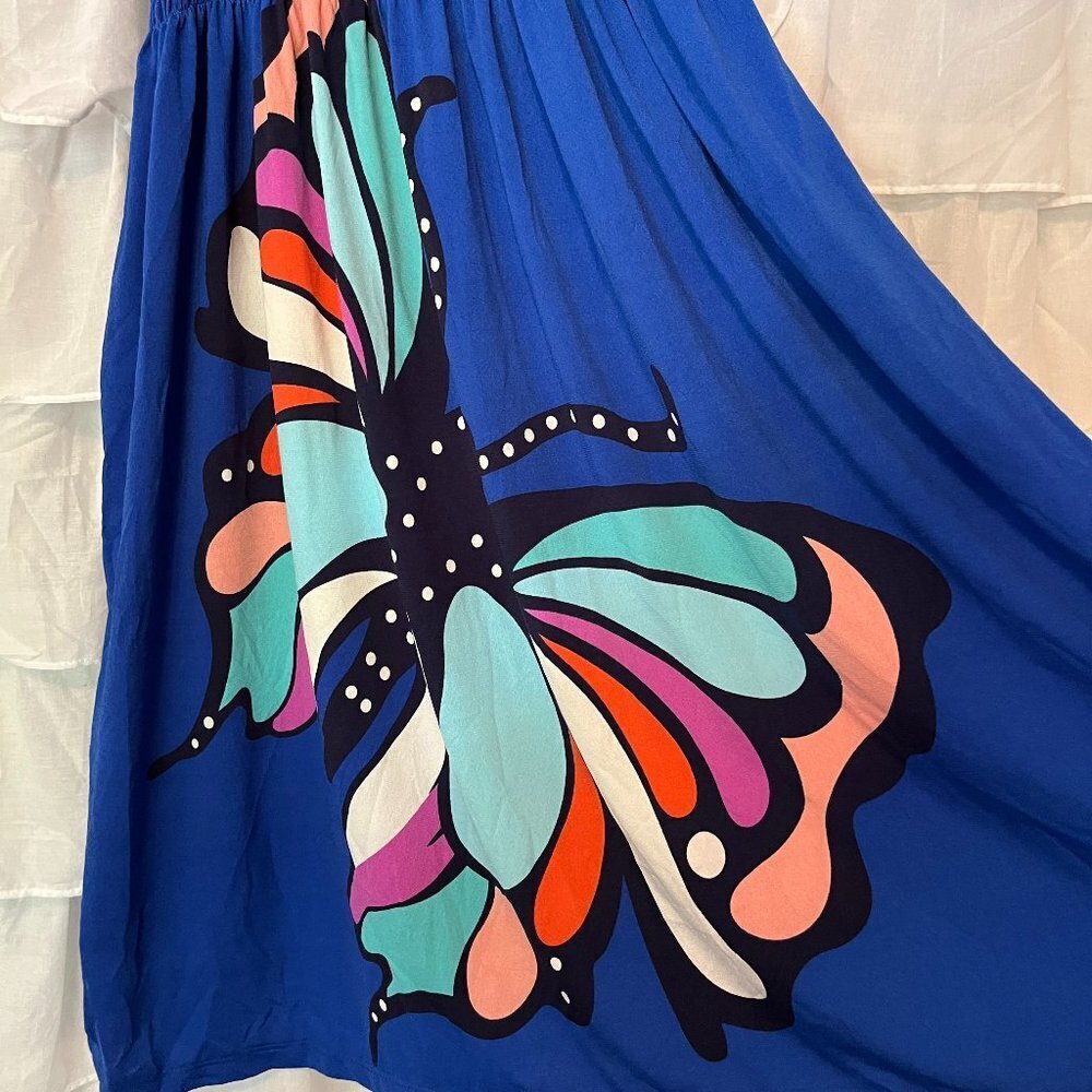 India Boutique Blue Polyester Smock Butterfly Dress w/ Adjustable Straps - Picture 8 of 8